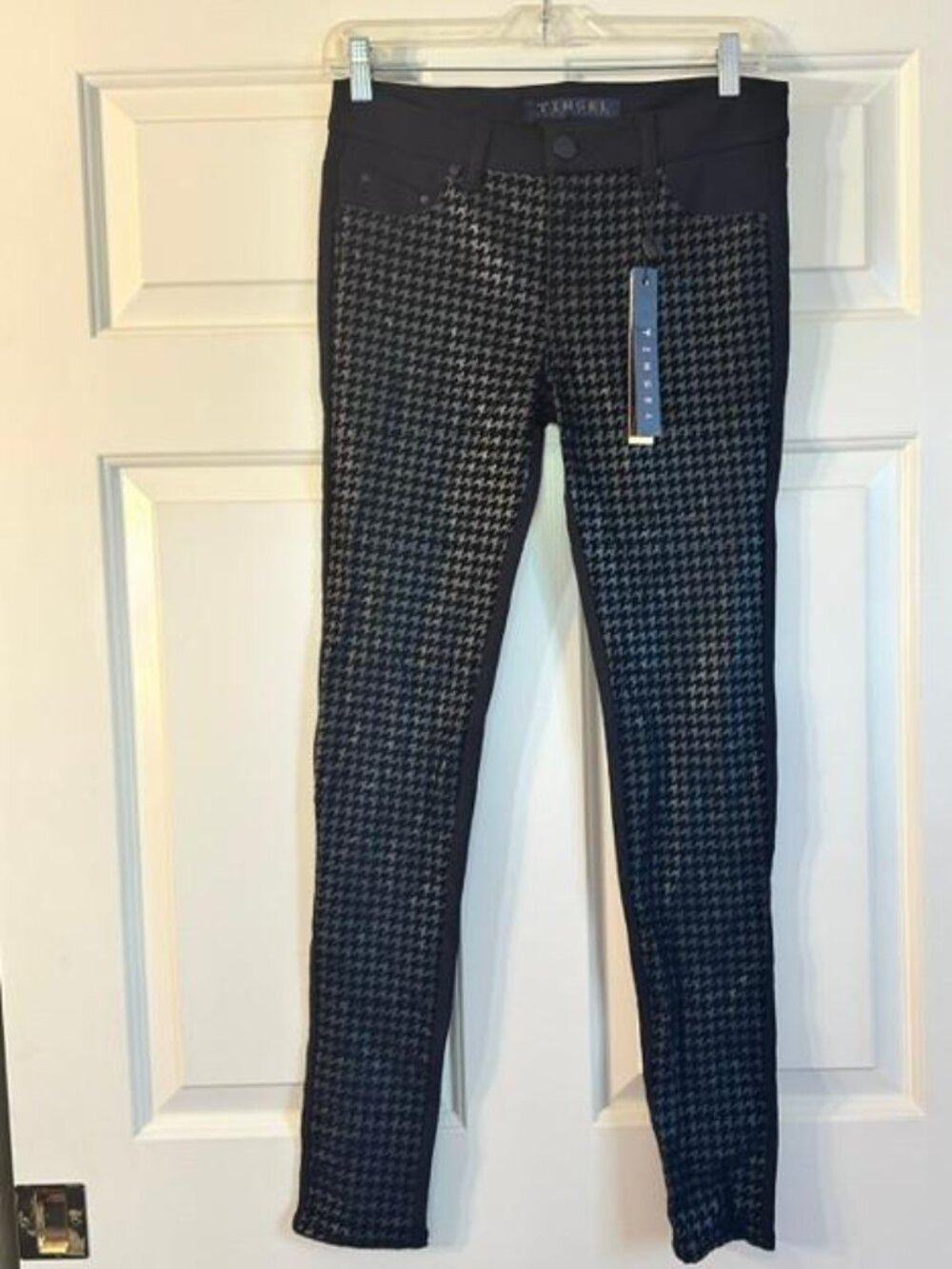 *NEW Tinsel Denim Couture Women's Skinny Houndstooth Faux Leather Panel Blk 26